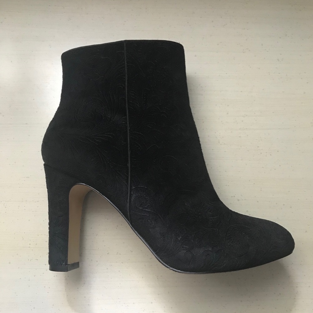 WHBM Black Floral Print Ankle Boots